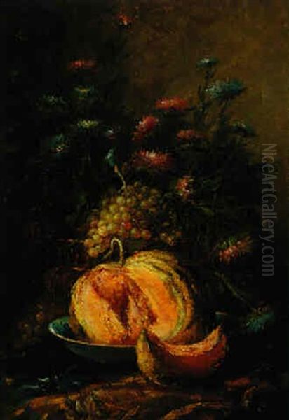 A Still Life With Fruit And Flowers Oil Painting by Hubert Bellis