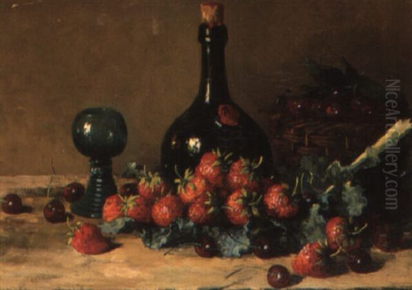 Still Life With Strawberries And Cherries Oil Painting by Hubert Bellis