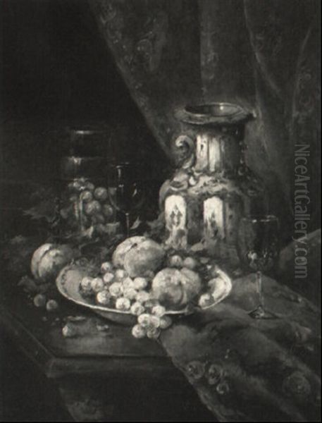 Stilleben Mit Obst, Weingl,ser Und Vase Oil Painting by Hubert Bellis