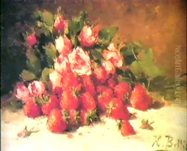 A Still Life Of Strawberries And Roses Oil Painting by Hubert Bellis