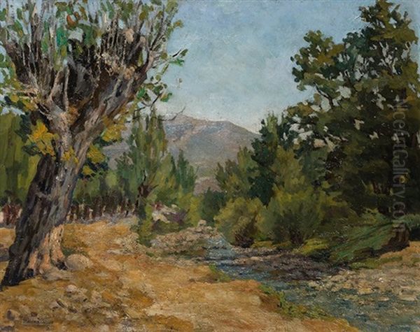 Paisaje Con Riachuelo Y Montanas Al Fondo Oil Painting by Felipe Bello Pinero