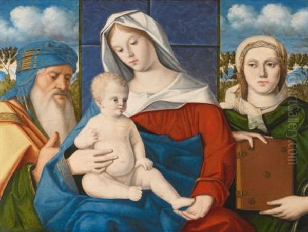 A Sacra Conversazione : The Madonna And Child With Saint Simeon And A Female Saint Oil Painting by Marco Bello