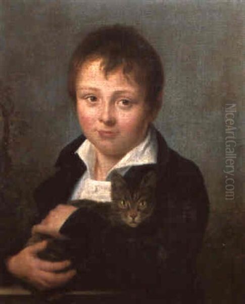 Bildnis Eines Knaben Mit Einer Katze Oil Painting by Jean-Hilaire Belloc