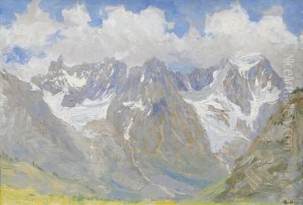 La Dent Du Geant, Les Grandes Jorasses Depuis Courmayeur Oil Painting by Giorgio Belloni