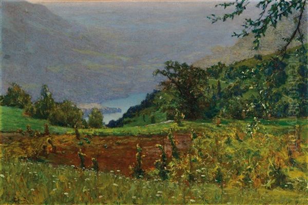 Italian Summer Landscape With A View Of Lake Como Oil Painting by Giorgio Belloni