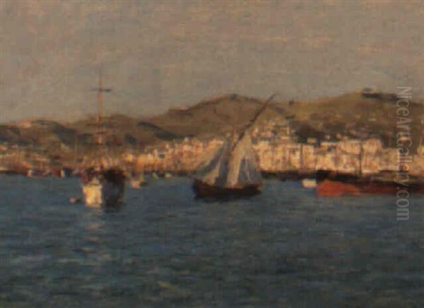 Harbour Scene Oil Painting by Giorgio Belloni