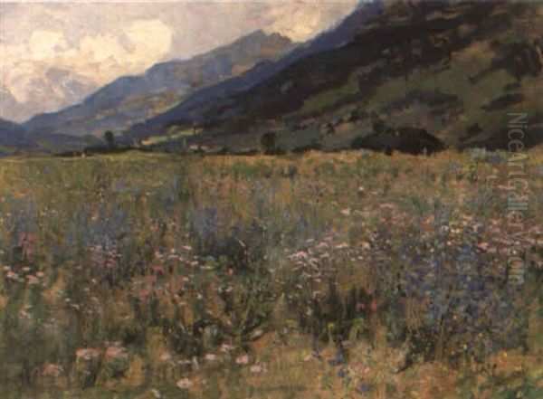 An Alpine Meadow Oil Painting by Giorgio Belloni