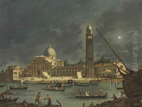 A Night Festival At San Pietro Di Castello, Venice Oil Painting by Pietro Bellotti