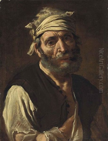 Study Of A Peasant Oil Painting by Pietro Bellotti