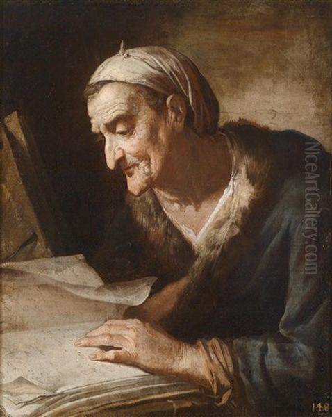 Alte Philodophin, Die Sich Uber Ein Buch Beugt (vecchia Filosofa Piegata Su Un Libro) Oil Painting by Pietro Bellotti