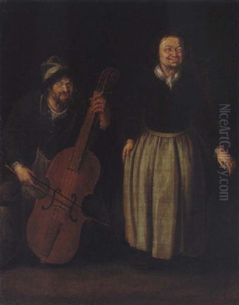 A Man Playing A Cello With A Lady Dancing Oil Painting by Pietro Bellotti