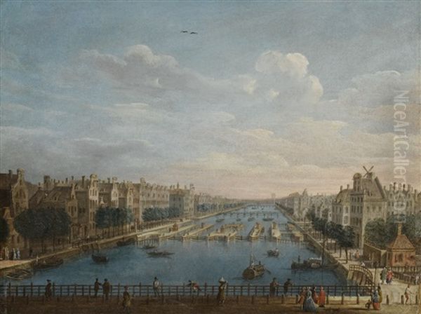 Amsterdam, A View Of The Binnen Amstel Looking North Oil Painting by Pietro Bellotti