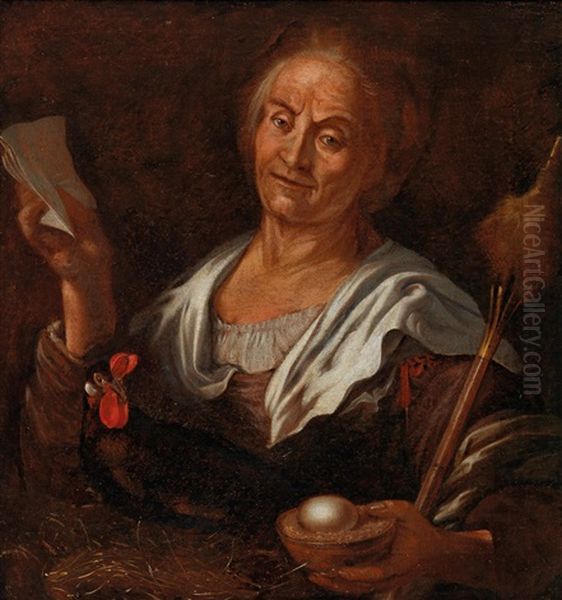 An Old Peasant Woman With A Chicken And An Egg Oil Painting by Pietro Bellotti