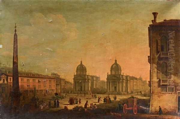 La Piazza Del Popolo A Rome Oil Painting by Pietro Bellotti