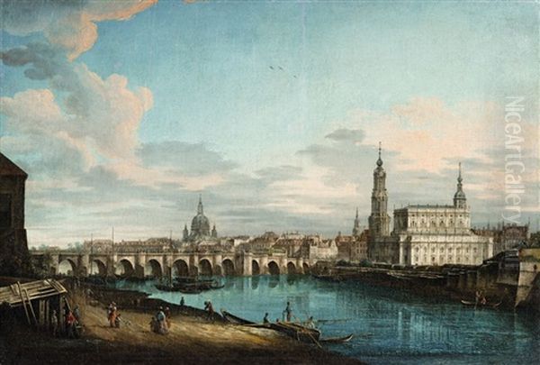 A View Of Dresden Seen From The Left Bank Of The Elbe Oil Painting by Pietro Bellotti