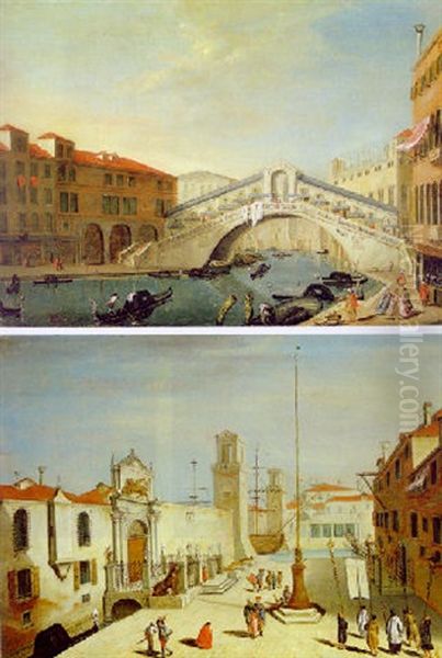 Il Ponte Di Rialto A Venezia Oil Painting by Pietro Bellotti