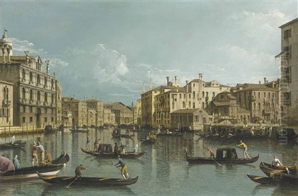 The Grand Canal, Venice, Looking North From The Palazzo Contarini Dagli Scrigni To The Palazzo Rezzonico Oil Painting by Bernardo Bellotto