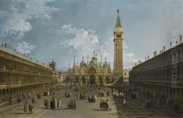 Venice, Piazza San Marco Looking East Towards The Basilica Oil Painting by Bernardo Bellotto