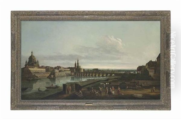 Dresden From The Right Bank Of The Elbe Above The Augustus Bridge Oil Painting by Bernardo Bellotto