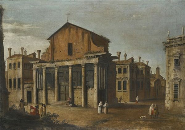 Rome, A View Of The Temple Of Antoninus And Faustina Oil Painting by Bernardo Bellotto