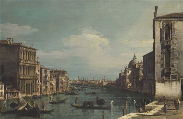 Venice, A View Of The Grand Canal Looking East From The Campo Di San Vio, To The Left The Palazzo Correr Oil Painting by Bernardo Bellotto