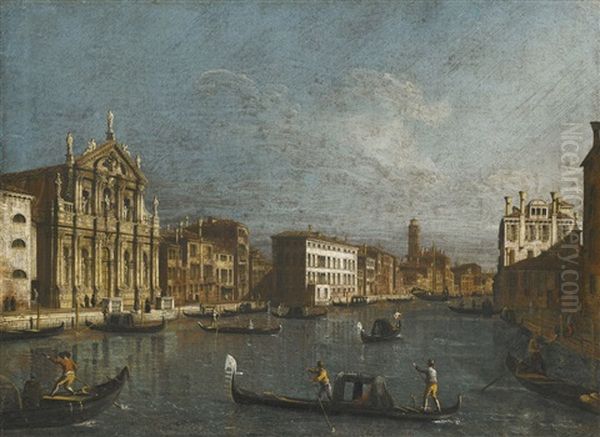 Venice, The Grand Canal Looking North-east From The Chiesa Degli Scalzi To The Cannaregio, With The Campanile Of San Geremia Oil Painting by Bernardo Bellotto