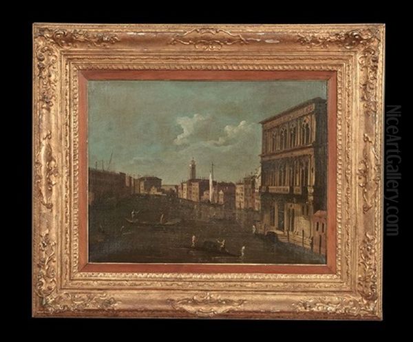 Venetian Canal Scene Oil Painting by Bernardo Bellotto