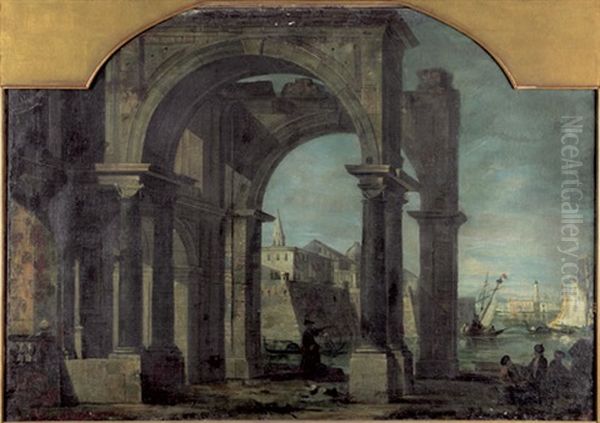 Venezianisches Capriccio Mit Saulenportikus Oil Painting by Bernardo Bellotto