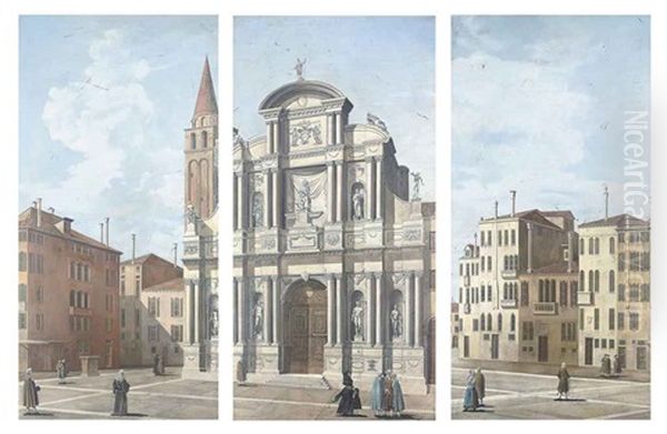 The Church Of Santa Maria Del Giglio, Venice (3 Works) Oil Painting by Bernardo Bellotto