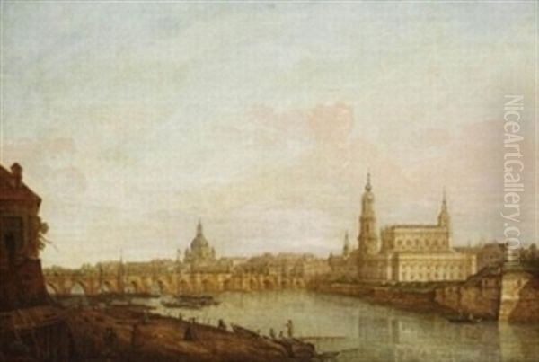 Dresden Vom Rechten Elbufer Unterhalb Der Augustusbrucke Oil Painting by Bernardo Bellotto