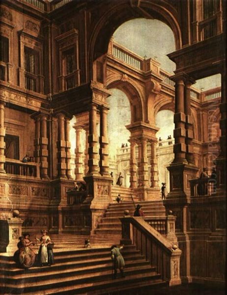 Architektur Capriccio Mit Figurenstaffage Oil Painting by Bernardo Bellotto