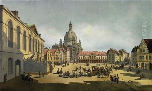 Der Neumarkt In Dresden Vom Judenhofe Aus Oil Painting by Bernardo Bellotto