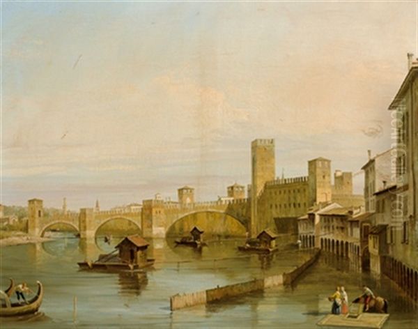 Motiv Aus Verona, Castel Vecchio Oil Painting by Bernardo Bellotto