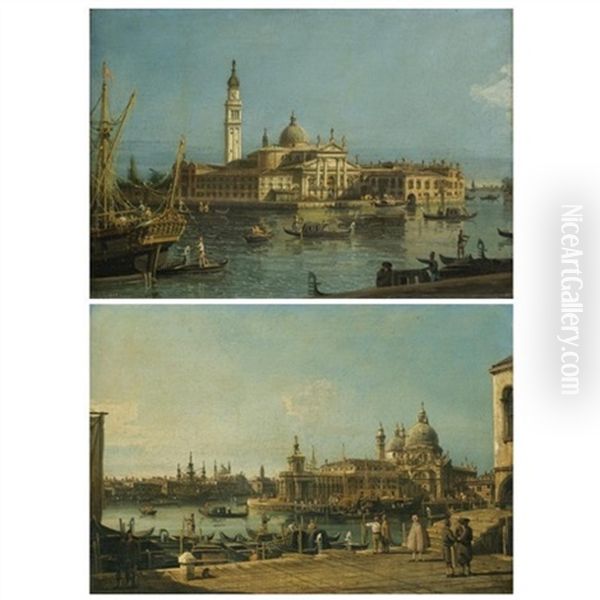 Venice, A View Of The Church Of San Giorgio Maggiore (+ Venice, A View Of The Entrance To The Grand Canal With The Church Of Santa Maria Della Salute; Pair) Oil Painting by Bernardo Bellotto