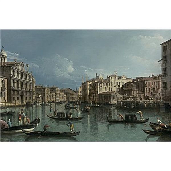 The Grand Canal, Looking North From The Palazzo Contarini Dagli Scrigni To The Palazzo Rezzonico Oil Painting by Bernardo Bellotto