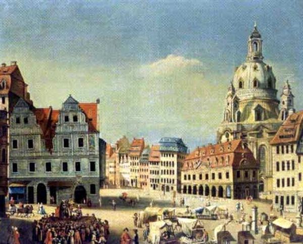 Blick Von Der Moritzstrase Auf Den Neuen Markt Gegen Die Augustusstrase In Dresden, Im Hintergrund Die Frauenkirche Oil Painting by Bernardo Bellotto