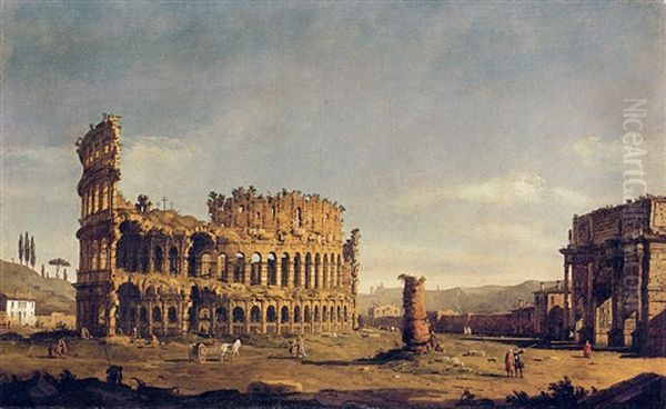 The Colosseum And The Arch Of Constantine, Rome, From The West Oil Painting by Bernardo Bellotto