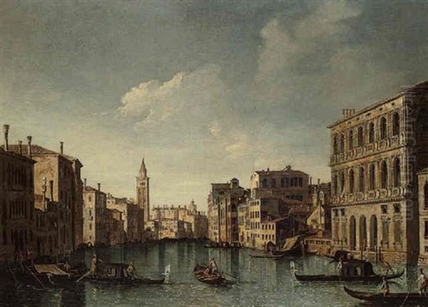 Venice, A View Of The Grand Canal Looking Northwest, From The Palazzo Corner Towards The Palazzo Contarini Dagli Scrigni Oil Painting by Bernardo Bellotto