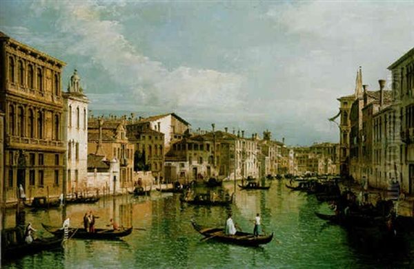 The Gand Canal, Venice, Looking East From The Palazzo Flangini To The Palazzo Vendramin Calergi, With The Entrance To The Cannaregio Oil Painting by Bernardo Bellotto