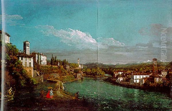 A View Of Vaprio And Canonica, Looking Northwest Oil Painting by Bernardo Bellotto