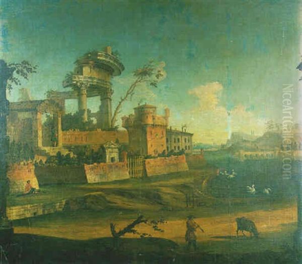 Paysage Panoramique Avec Ruines Romaines Oil Painting by Bernardo Bellotto