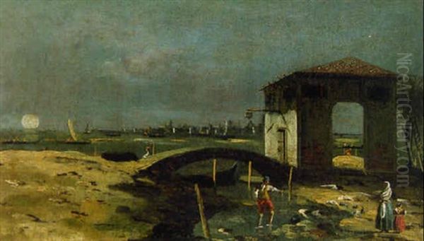 A Farmhouse By A Bridge On An Island In The Veneto At Dawn Oil Painting by Bernardo Bellotto