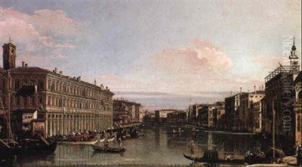 The Grand Canal, Looking North From The Fabbriche Nuove Oil Painting by Bernardo Bellotto