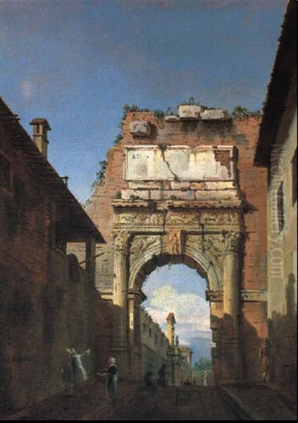 L'arco Di Tito E Gli Orti Farnesiani Oil Painting by Bernardo Bellotto