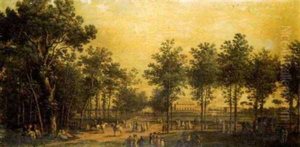 Promeneurs Dans Un Parc Pres D'une Villa Oil Painting by Bernardo Bellotto