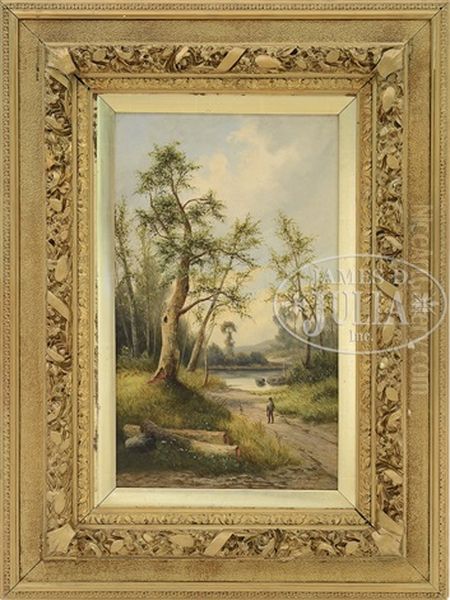 Fisherman Approaching A Small Pond Oil Painting by Albert Fitch Bellows