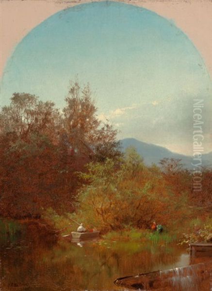 Lake Scene With Fisherman Oil Painting by Albert Fitch Bellows