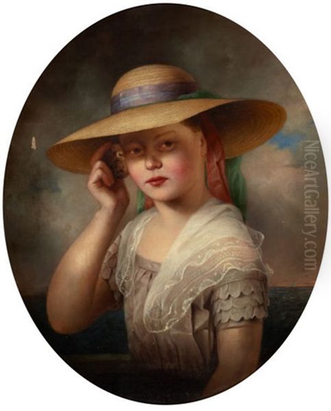 Portrait Of A Girl With Seashell Oil Painting by Albert Fitch Bellows