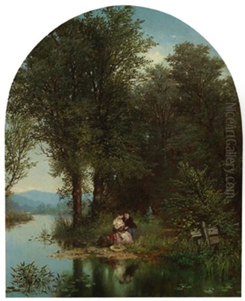 Hidden Romance (+ Gathering Wood, Oil On Canvasboard; Pair) Oil Painting by Albert Fitch Bellows