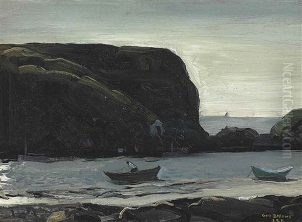 Harbor Of Monhegan, Fish Boats Oil Painting by George Bellows